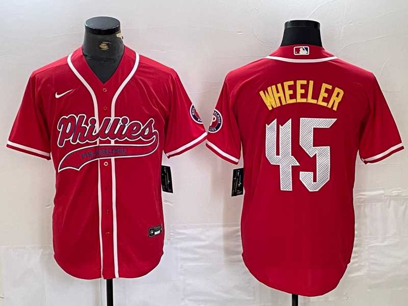 Men%27s Philadelphia Phillies #45 Zack Wheeler Red Cool Base Stitched Baseball Jersey->philadelphia phillies->MLB Jersey